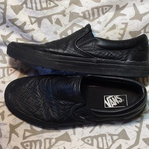 Vans Black Soft Supple Leather Slip Ons Men’s 10